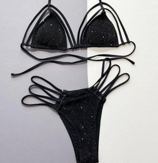 How Does the Glitter Halter Neck Strappy Bikini Set Redefine Beachwear?