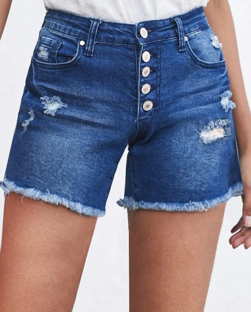 buttoned and frayed denim shorts