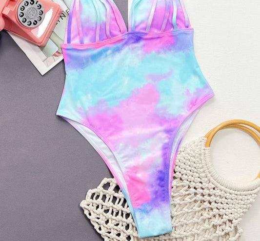 tie dye halter neck one piece swimsuit