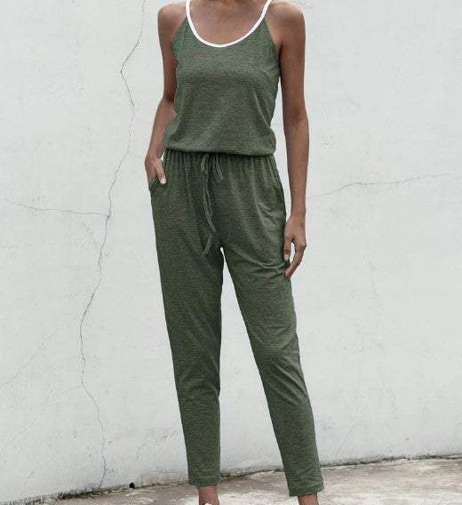 contrast binding cami jumpsuit