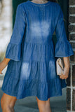 Flare Sleeve V-Neck Tiered Denim Dress